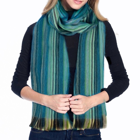 Shupaca Accessories - Shupaca Alpaca Scarf Blue Tini Teal Mint Green Stripe Silky Soft Wrap NWT Gift